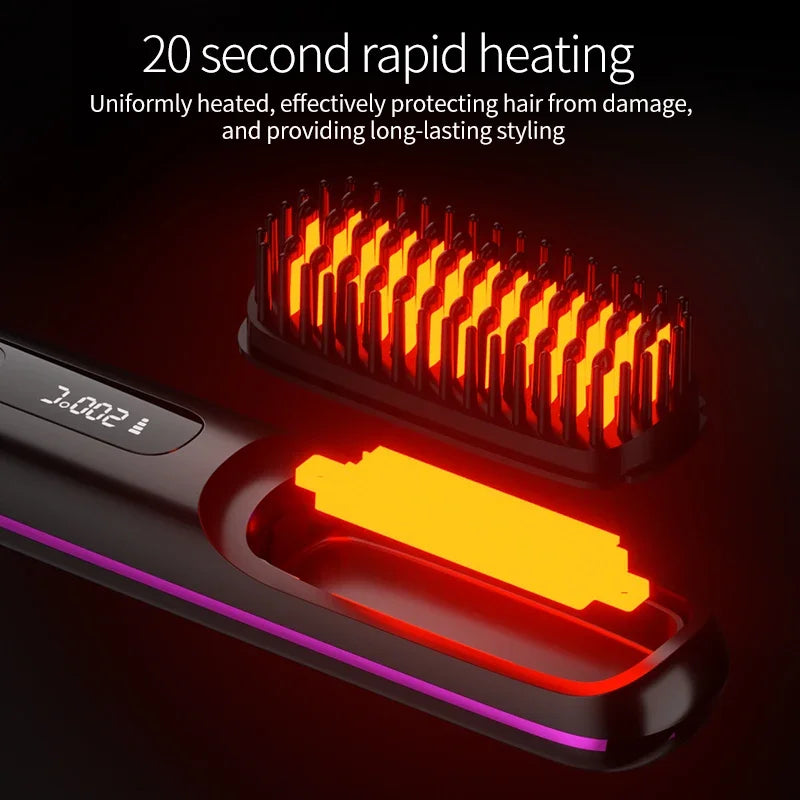 Draadloze haarstyler voor dames, oplaadbaar via USB, met duidelijk LCD-display voor temperatuurcontrole.