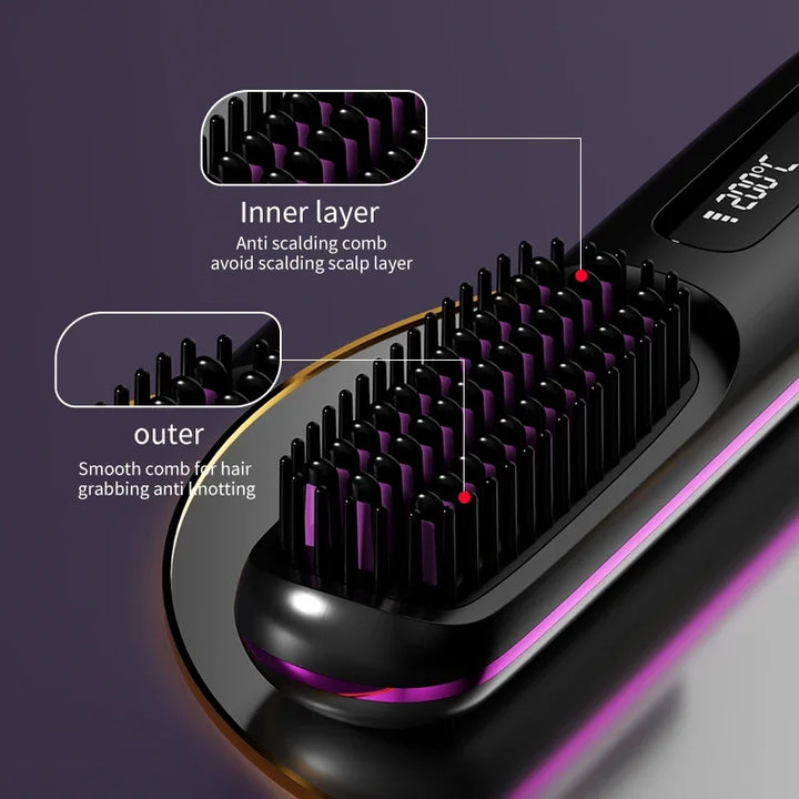Professionele draadloze haarstyler voor perfect gestyled haar, inclusief USB-oplader en LCD-scherm.