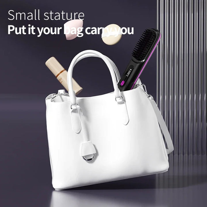 Keramische draadloze haarstyler met ionen voor glanzend haar, USB-opladen en LCD-display.