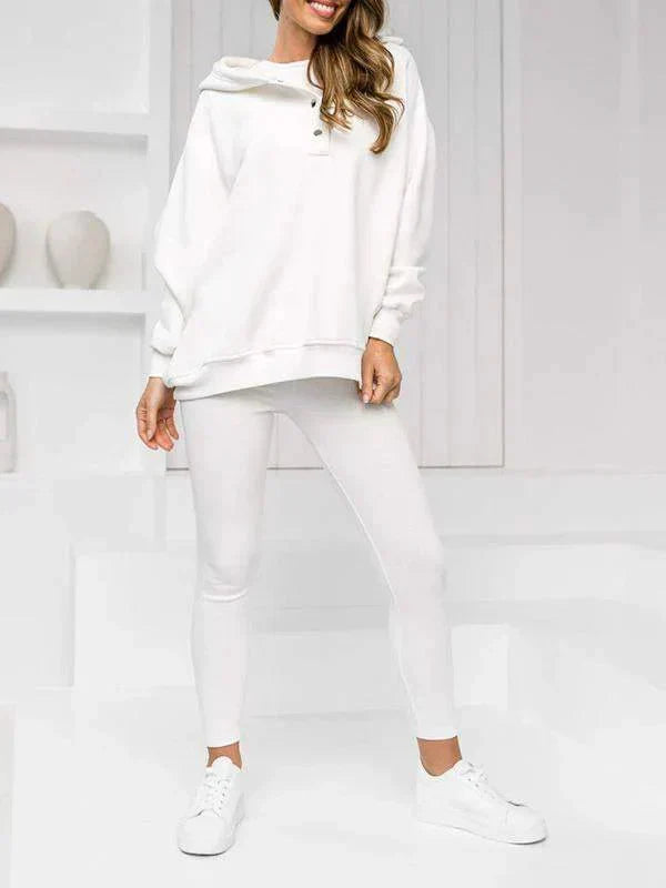 Trendy driedelige set voor vrouwen: zachte hoodie, basic top en flexibele leggings; ideaal relaxen.