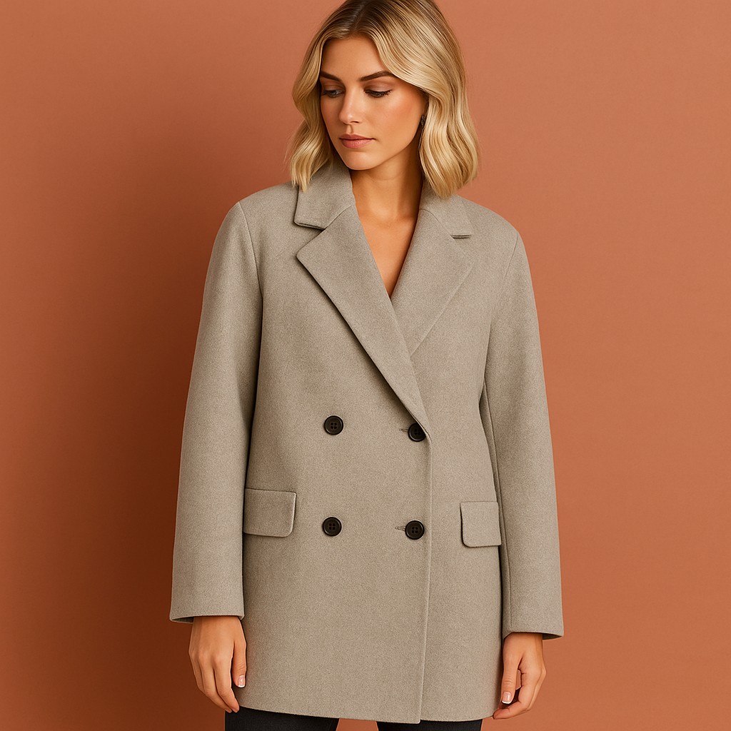 Dames dubbel geknoopte lange manteljas; elegante winterjas voor klassieke stijl en warmte.