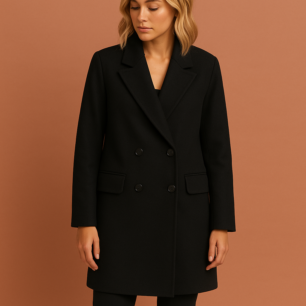 Dubbel geknoopte elegante dames manteljas; tijdloze klassieke lange jas voor winter; warme bovenkleding.