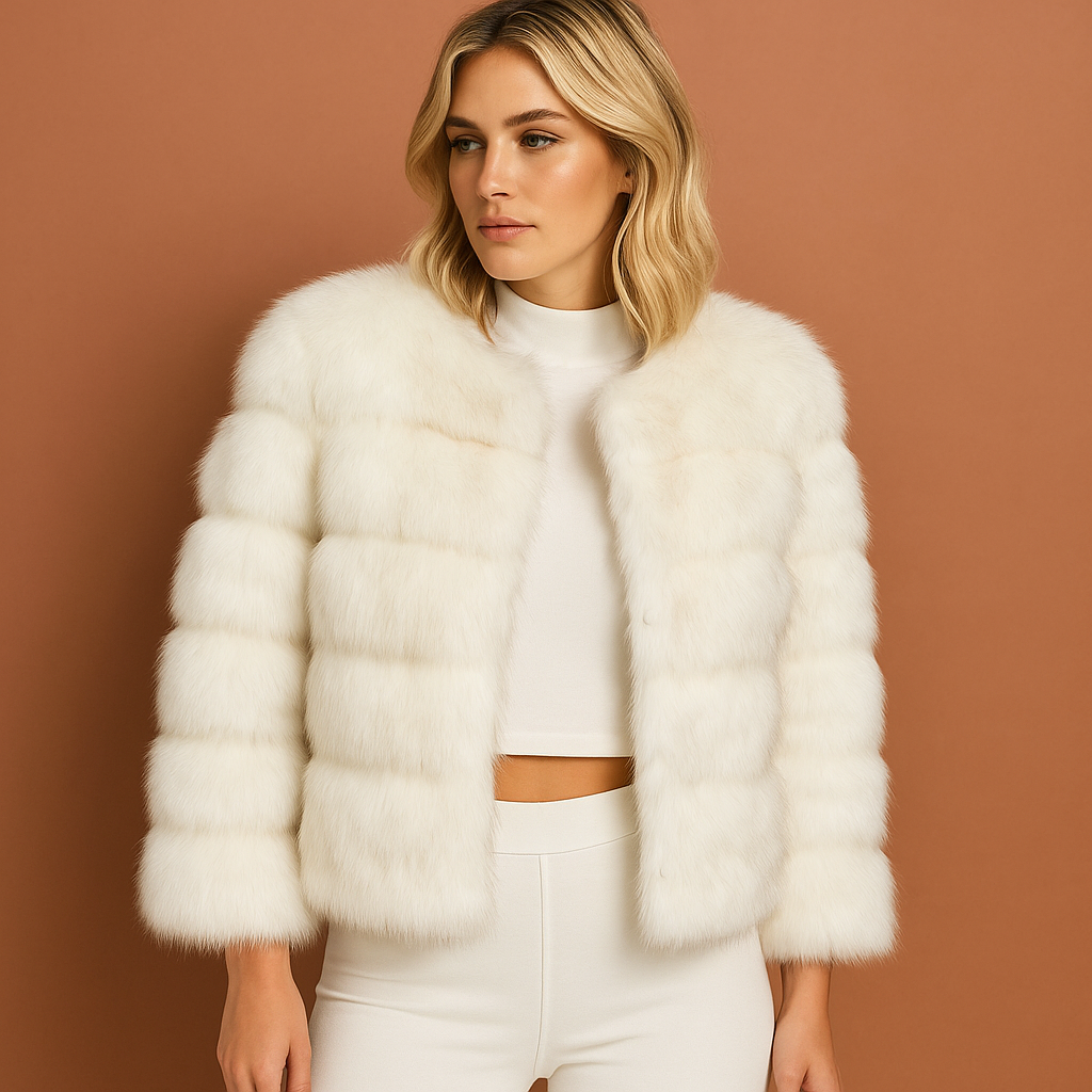 Luxe witte dames bondjas, elegant en zacht, perfect als comfortabele winterjas voor elke outfit.