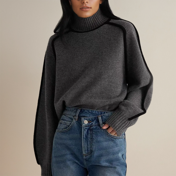 Model draagt een casual elegante dames gebreide trui met lange mouwen, perfect voor herfst.