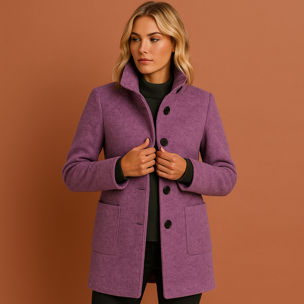 Klassieke lange dames manteljas met knoopsluiting, ideaal voor formele en casual bovenkleding.