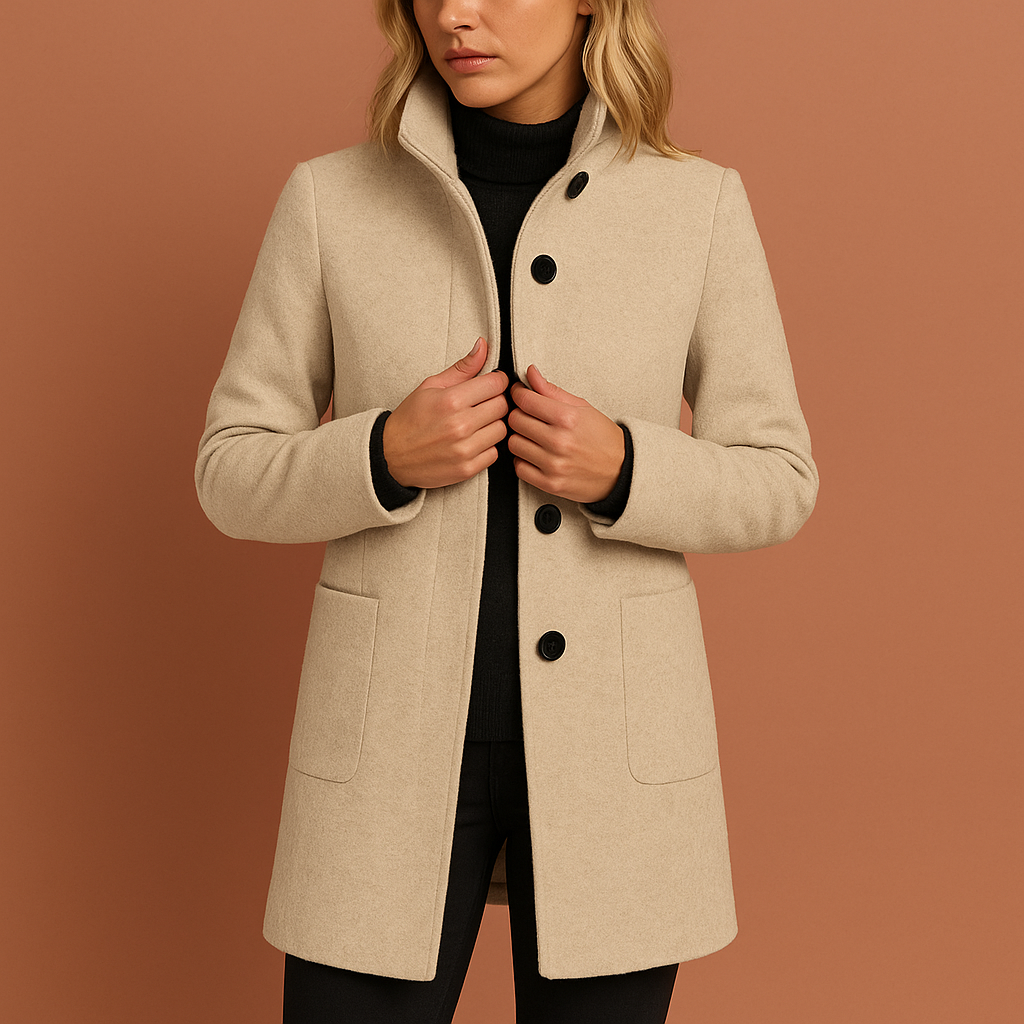 Modieuze lange dames manteljas met knoopsluiting. Een elegante en warme jas voor herfst en winter.