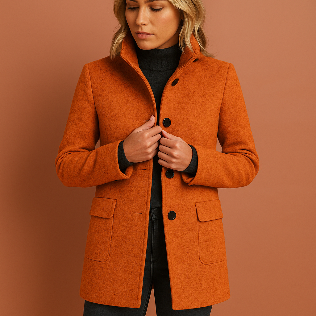 Klassieke dames overjas, lange elegante manteljas met knoopsluiting. Ideaal voor mode en kleding.