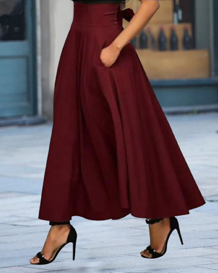 Rode comfortabele lange rok voor dames, elegante hoge taille, voor veelzijdige looks.