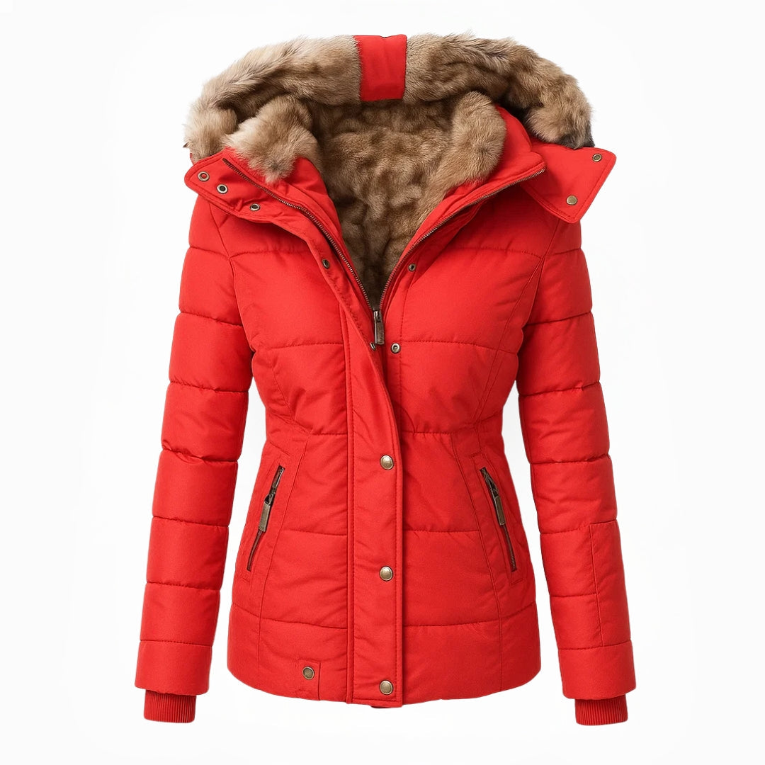 Stijlvolle lange winterjas voor dames. Ideaal voor winterse temperaturen, met capuchon en zakken.