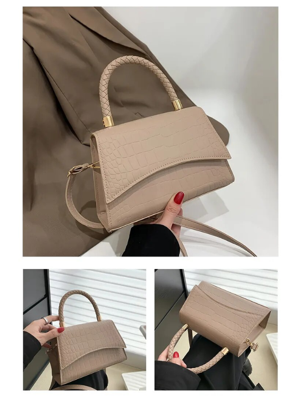 Tijdloze khaki handtas voor dames, van hoogwaardig PU-leer. Elegant en praktisch met bovenhandvat.