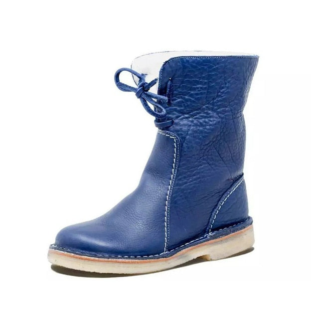 Comfortabele dames enkellaarzen met veters. Warme winterlaarzen in een trendy vintage stijl.