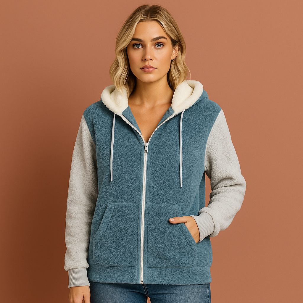 Stijlvolle dames teddy ritshoodie, comfortabel vest met rits, perfect voor winterse mode.