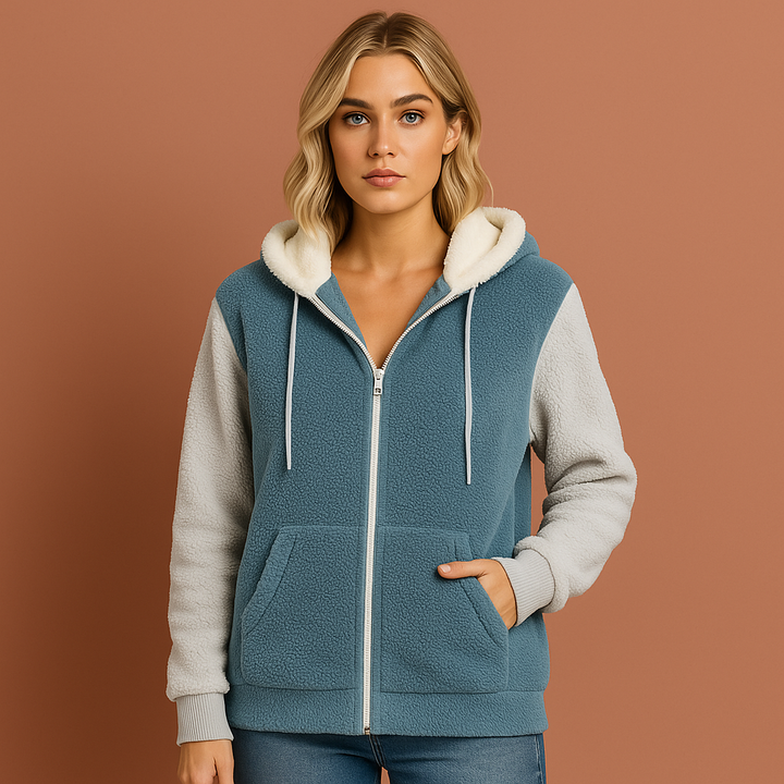 Stijlvolle dames teddy ritshoodie, comfortabel vest met rits, perfect voor winterse mode.