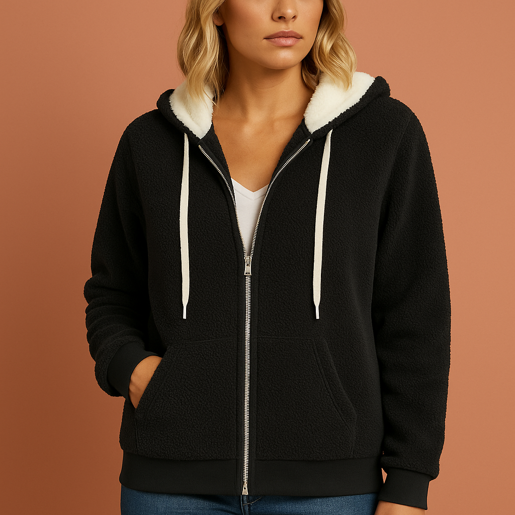 Warme dames teddy ritshoodie, comfortabel vest met rits voor herfst en winter.