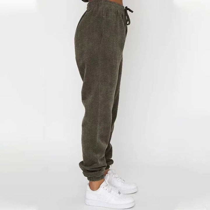 Dames fleece huispak met unieke corduroy textuur, zacht en comfortabel voor relaxte dagen thuis.
