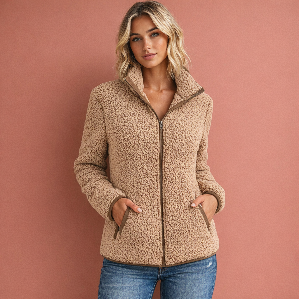 Warm dames ritsvest van zacht fleece, casual en stijlvol met hoge kraag.