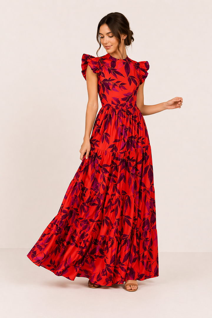 Dames gebloemde zomerjurk met korte mouwen, comfortabel en elegant, ideaal voor casual gelegenheden.