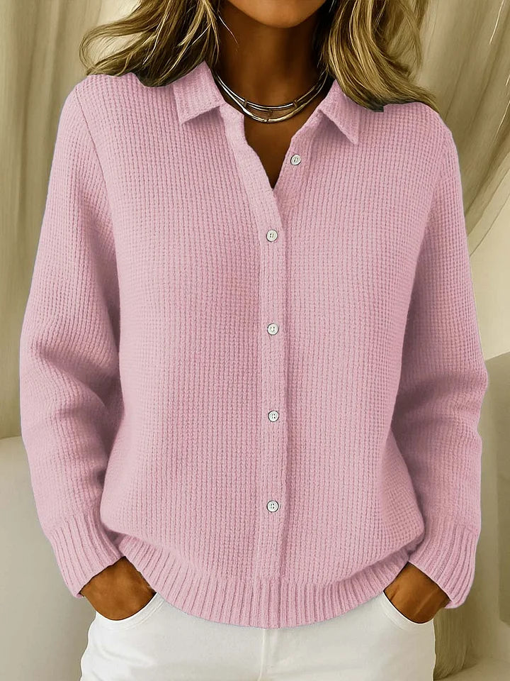 Comfortabele dames gebreide trui, een veelzijdige polo met elegante structuur, ideaal voor zakelijk of casual.
