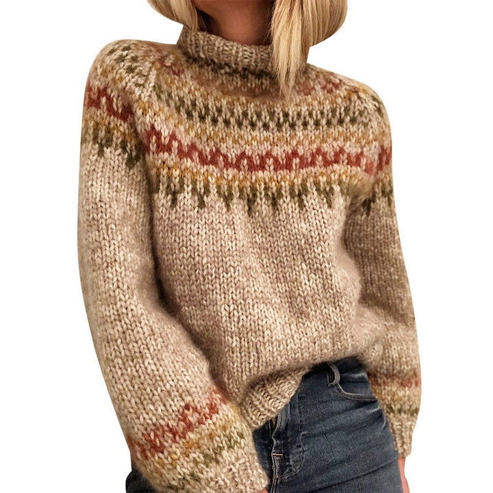 Comfortabele dames gebreide trui met losse pasvorm en uniek Scandinavisch winterpatroon, casual en stijlvol.