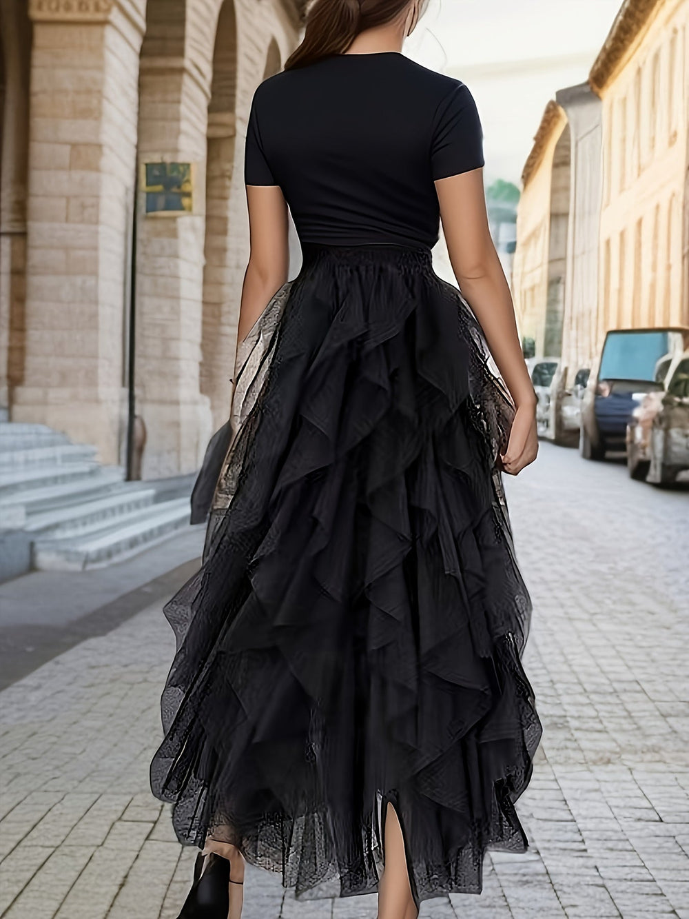 Vloeiende heather maxi rok voor dames met elegante gelaagde details, ideaal voor zowel casual als feestelijke outfits.