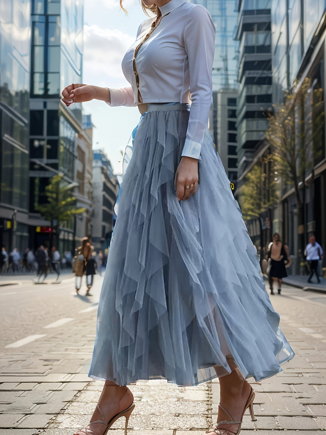 Elegante heather gelaagde maxi rok, perfect als stijlvolle zomerrok of comfortabele feestrok voor dames.