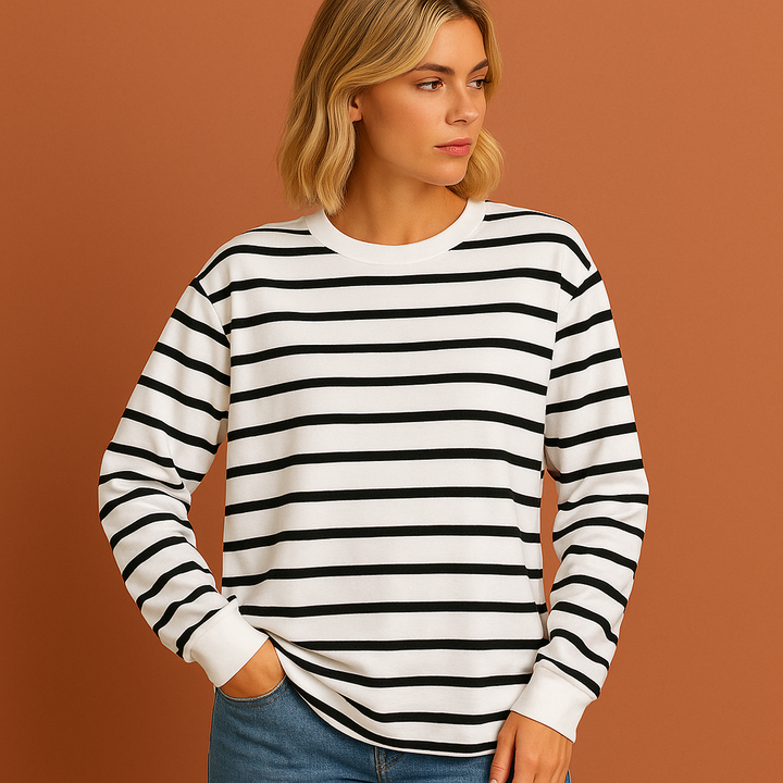 Dames gestreept sweatshirt; comfortabele oversized trui voor een trendy casual look, perfect voor lente en herfst.