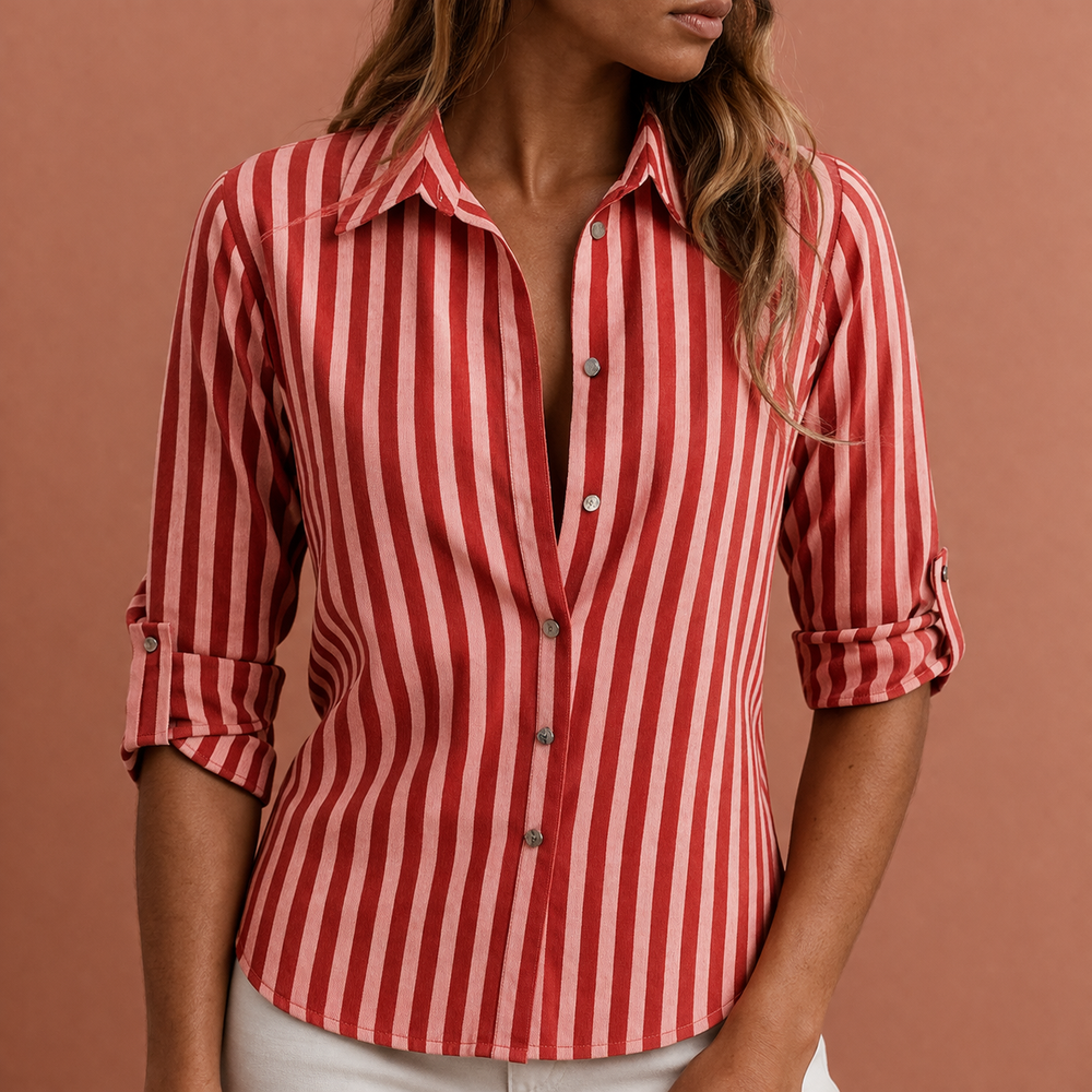 Veelzijdige dames gestreepte blouse met klassieke kraag en knoopsluiting. Comfortabele lange mouwen voor lente/zomer.
