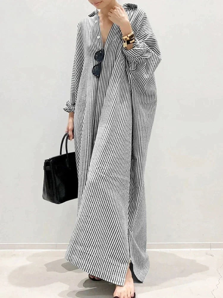Zomerse casual gestreepte maxi jurk voor dames; een must-have voor een ontspannen, modieuze stijl.