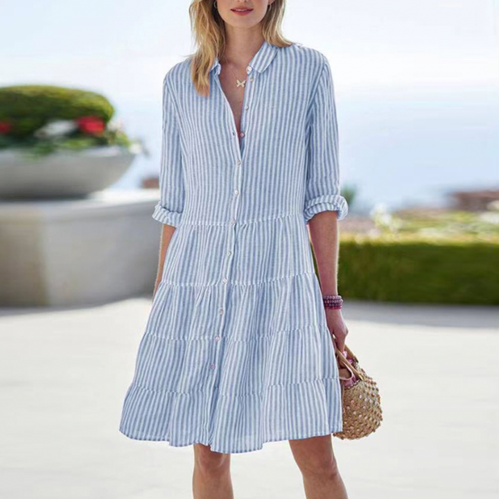 Veelzijdige dames overhemdjurk, gestreepte mini jurk voor een stijlvolle zomermode look.