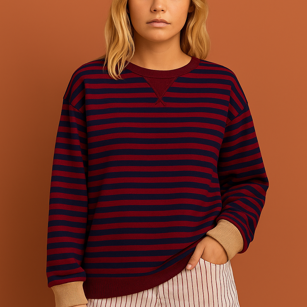 Comfortabele gestreepte damestrui met elegante strepen. Warm en zacht voor herfst & winter. Perfect voor casual stijl.