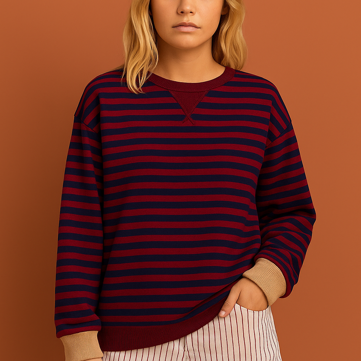 Comfortabele gestreepte damestrui met elegante strepen. Warm en zacht voor herfst & winter. Perfect voor casual stijl.