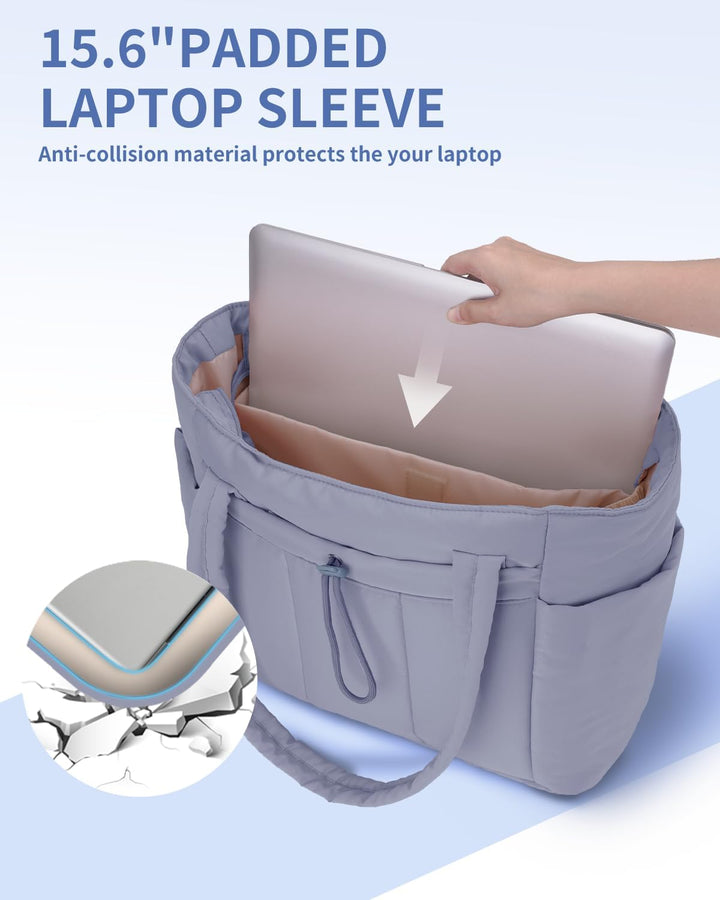 Speciaal gevoerd laptopvak in deze gewatteerde tote bag, voor dames onderweg.