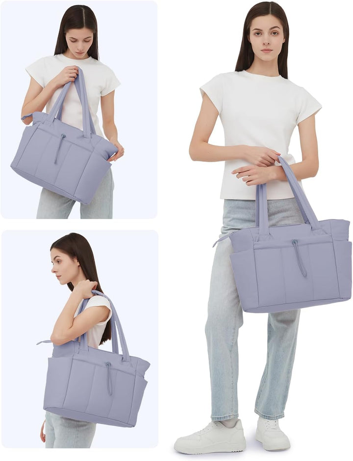 Beschermende laptop tas voor dames, in gewatteerd puffer design met schouderband.