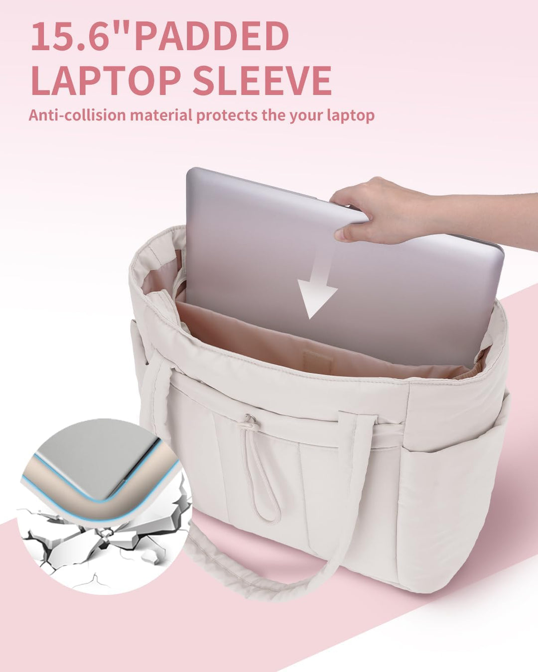 Georganiseerde laptop tas voor dames, met gewatteerd interieur en extra vakken.