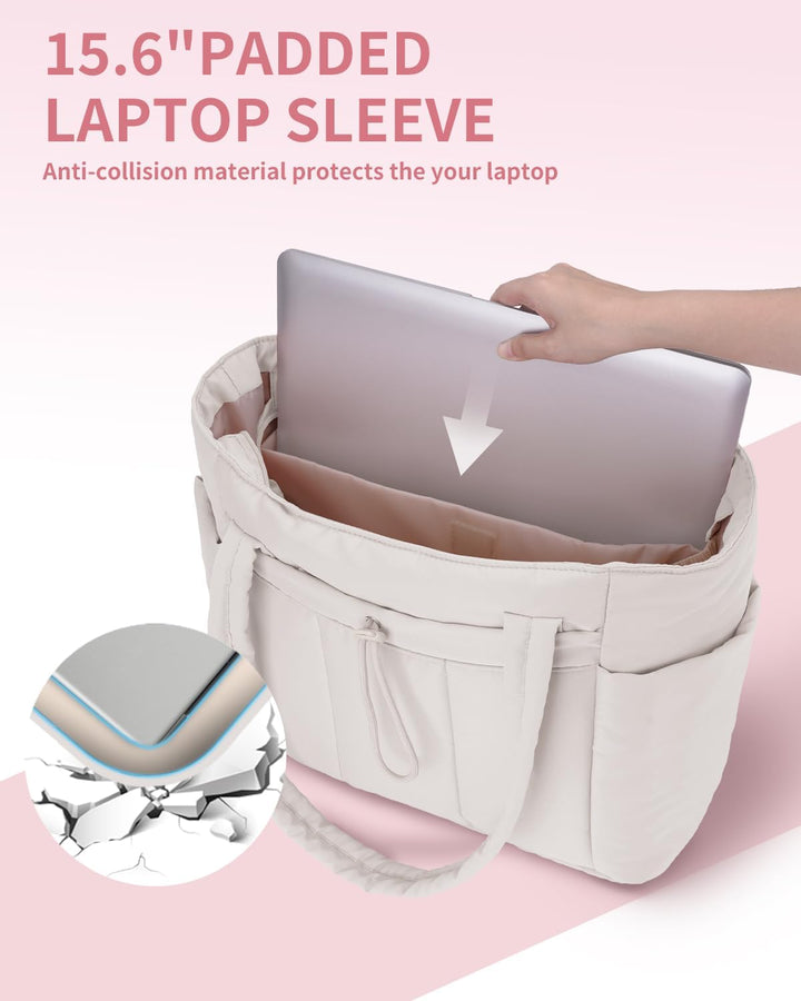 Georganiseerde laptop tas voor dames, met gewatteerd interieur en extra vakken.