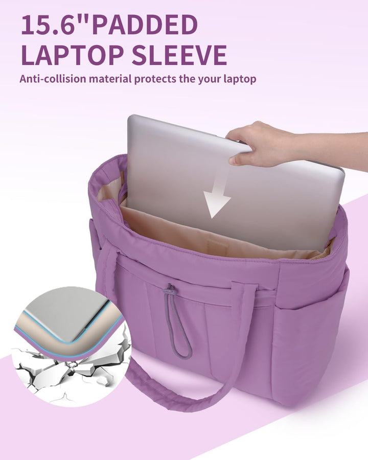 Alles bij de hand: gewatteerde dames tas met bekerhouder en laptopvak voor optimale organisatie.