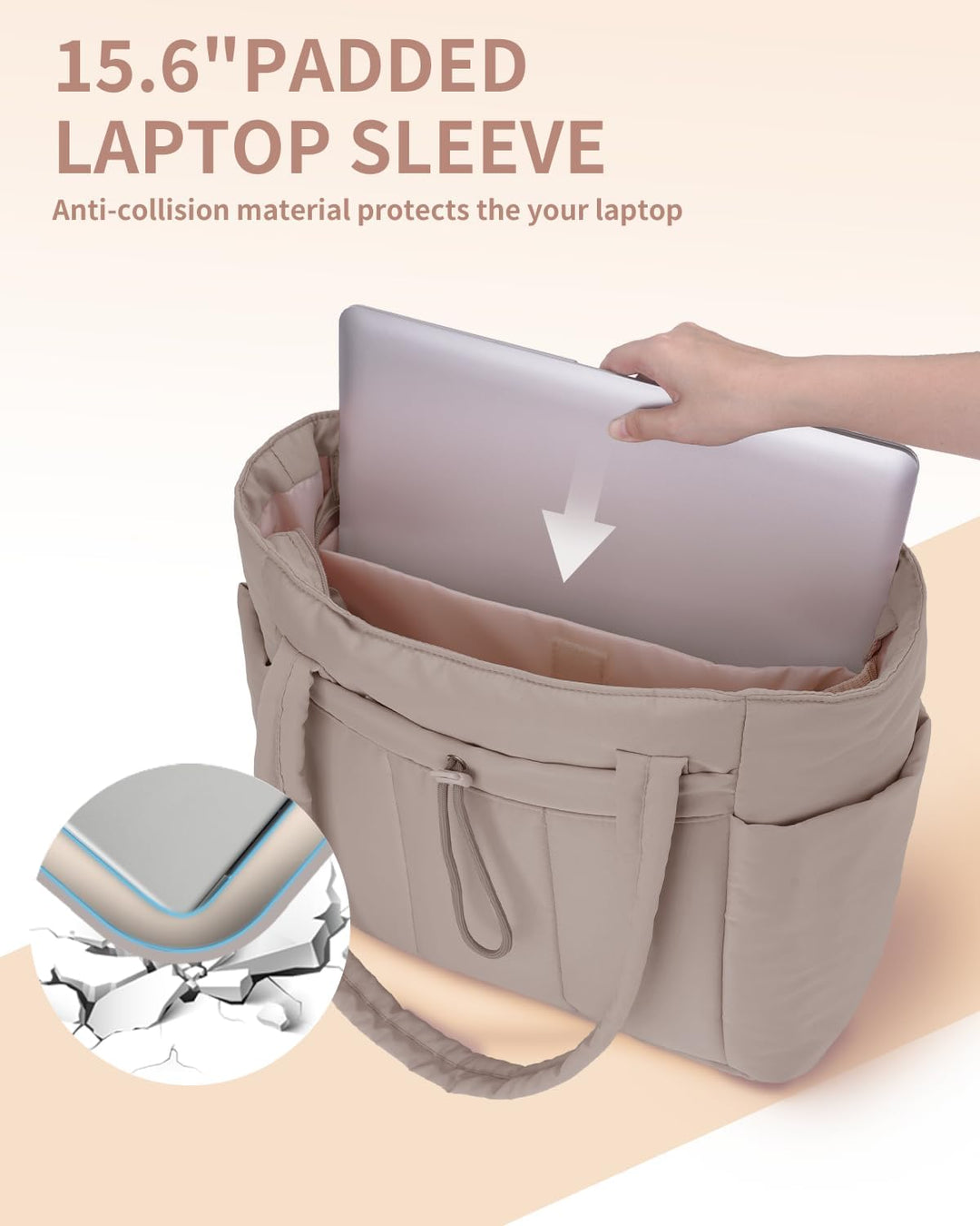 Stijlvolle gewatteerde dames schoudertas; perfecte werktas met laptopvak & bekerhouder.