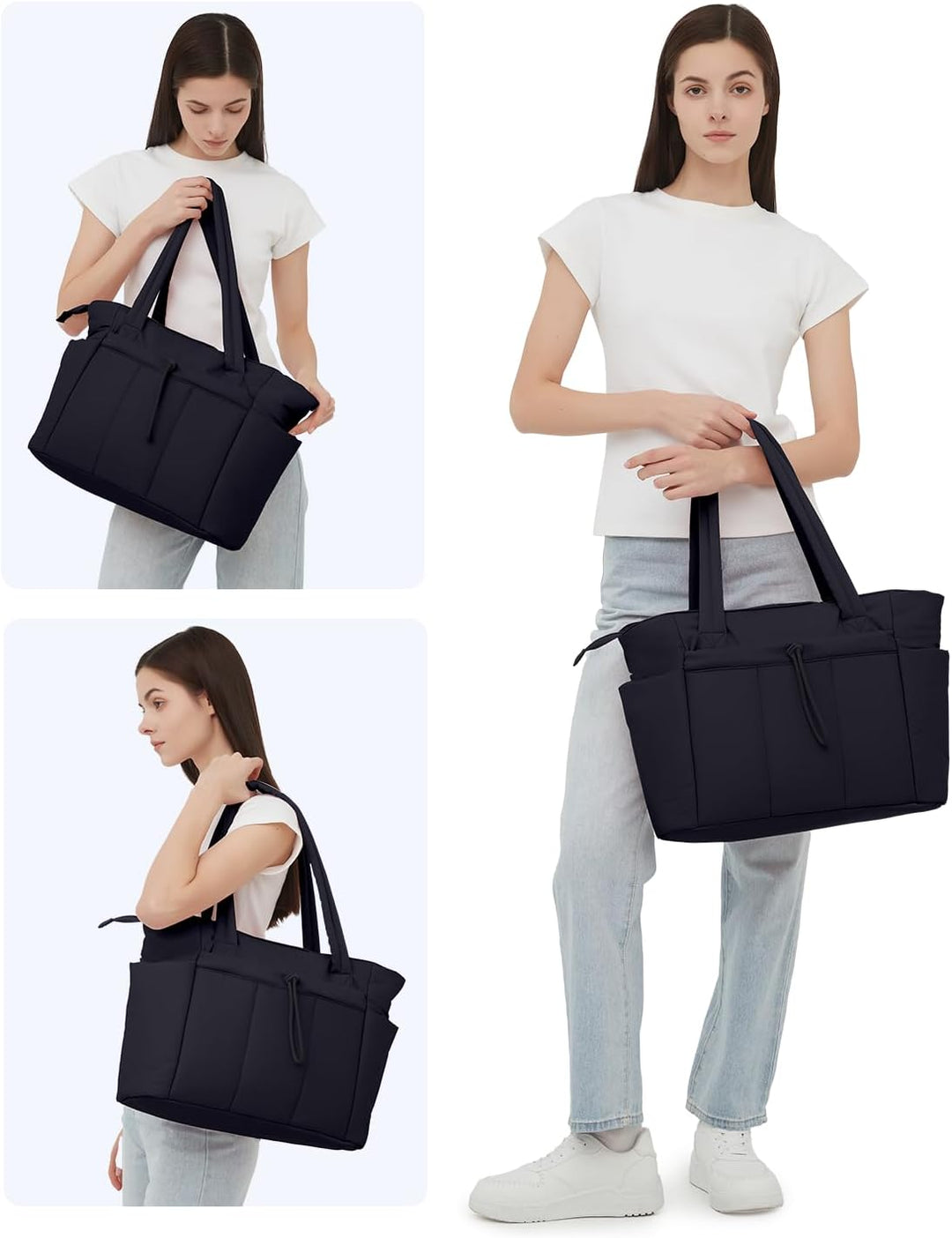 Stijlvolle reistas die ook dienst doet als laptop tas; gewatteerd puffer design.