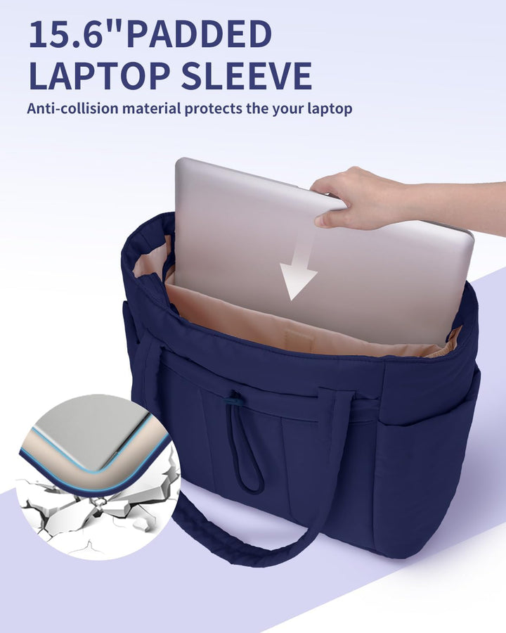 Optimale organisatie: gewatteerde schoudertas met speciaal laptopvak en bekerhouder voor dames.
