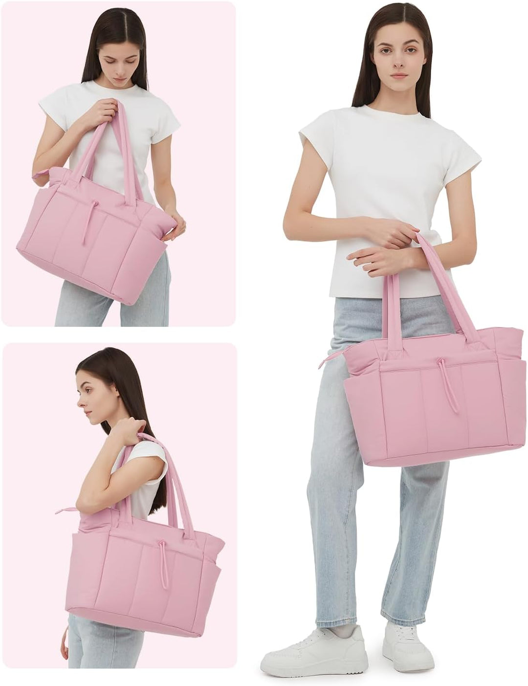 Alles-in-één dames tas: puffer design, gewatteerd, met laptopvak, bekerhouder en stijl.