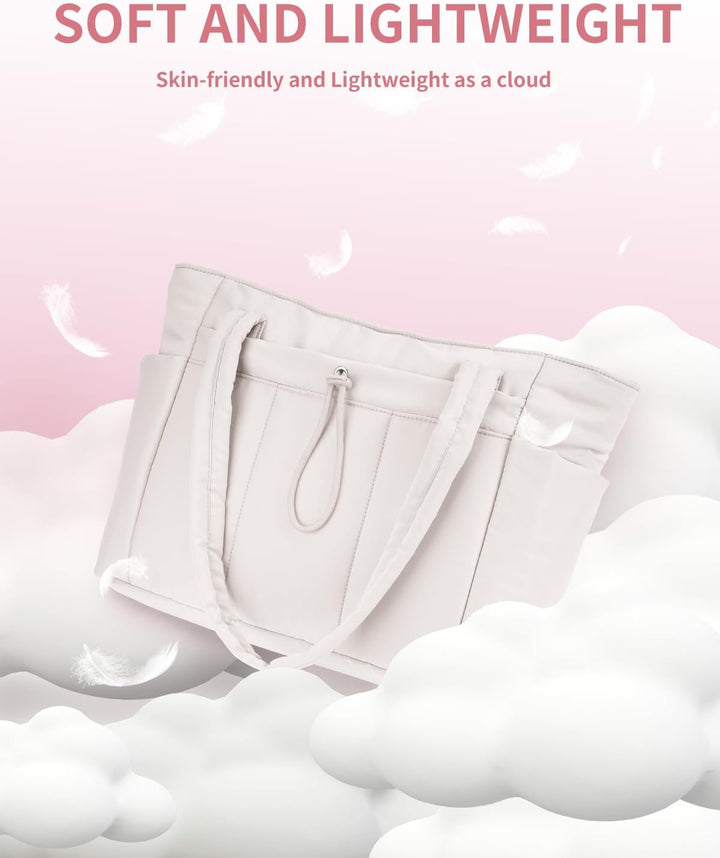 Minimalistische stijl, maximale functionaliteit: gewatteerde laptop tas met bekerhouder.