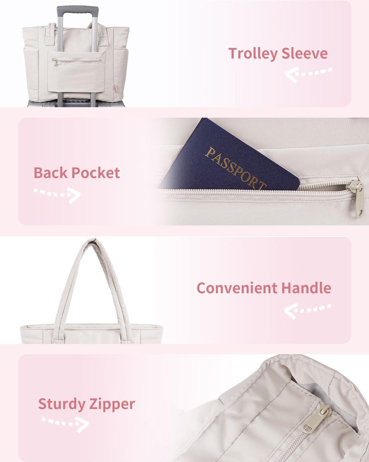 Flexibele dames tas: gewatteerde puffer tote, gemakkelijk mee te nemen voor elke gelegenheid.