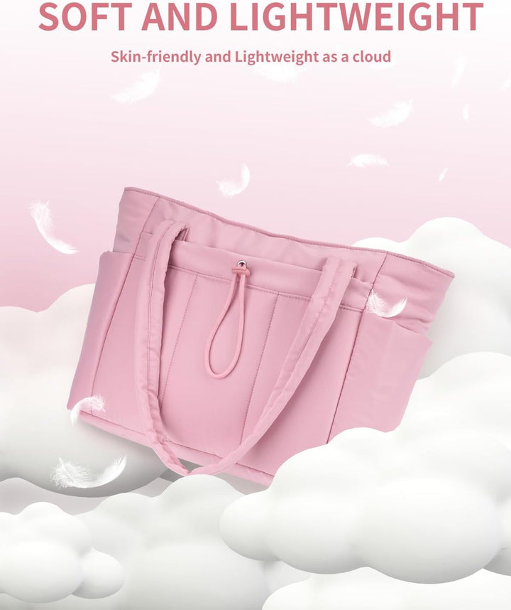 Dames schoudertas: trendy, gewatteerd puffer design, met essentiële laptopvak & bekerhouder.
