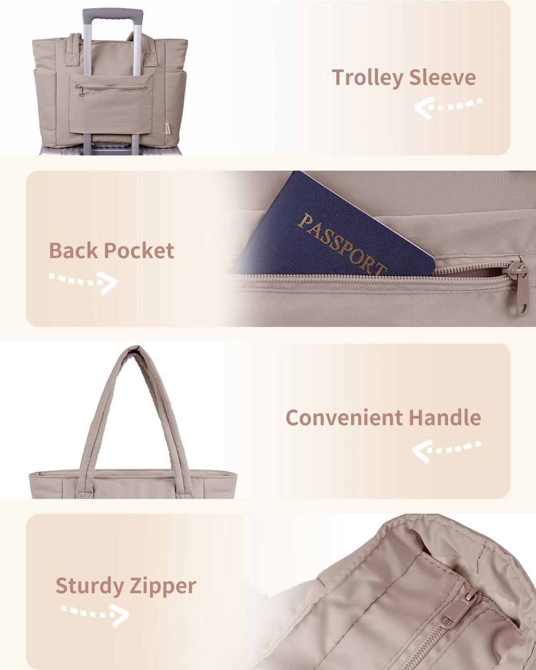 Organisatorische dames tote bag: gewatteerd, met laptop sleeve en plek voor drinkbeker.