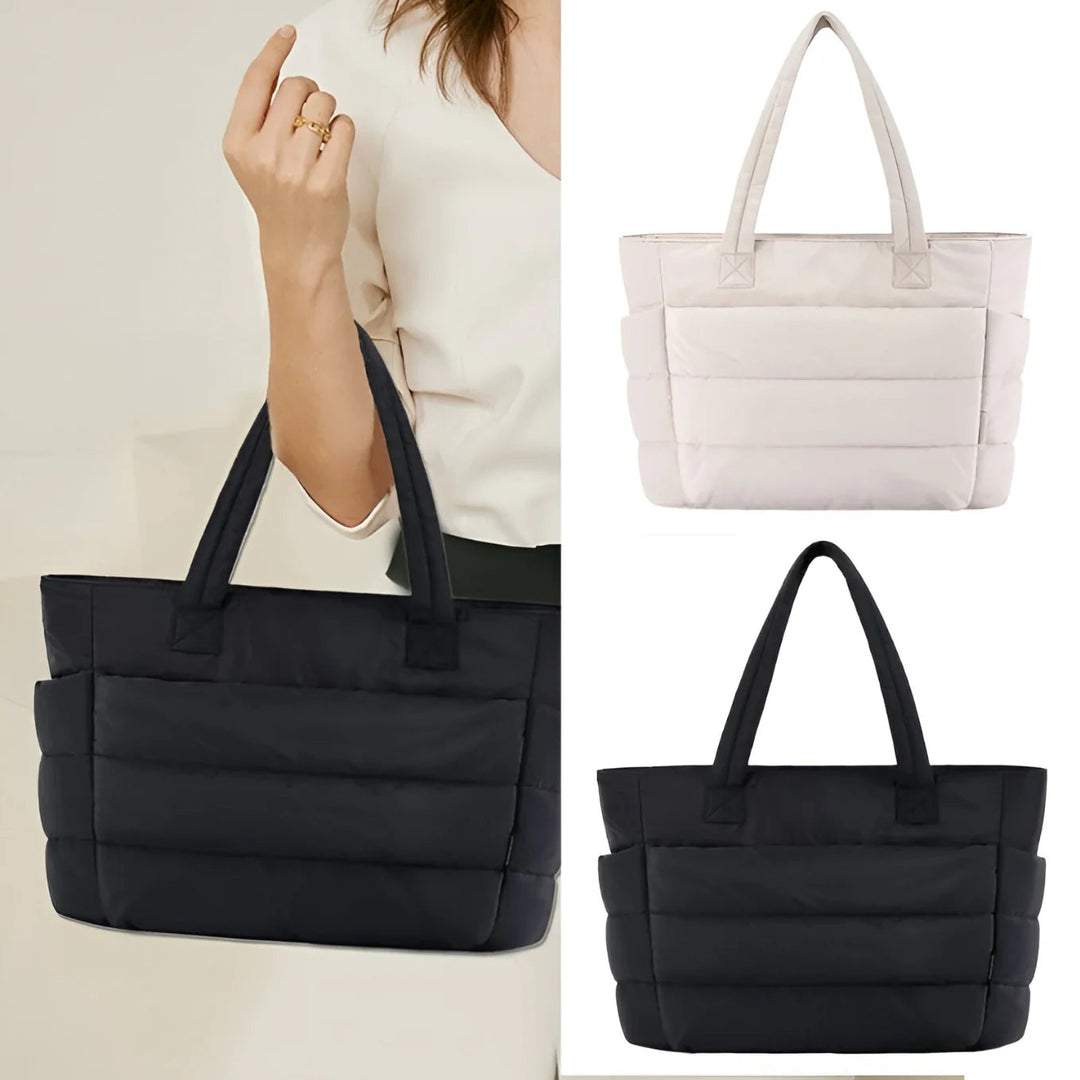 Trendy dames gewatteerde handtas in puffer stijl, verkrijgbaar in diverse modieuze kleuren.