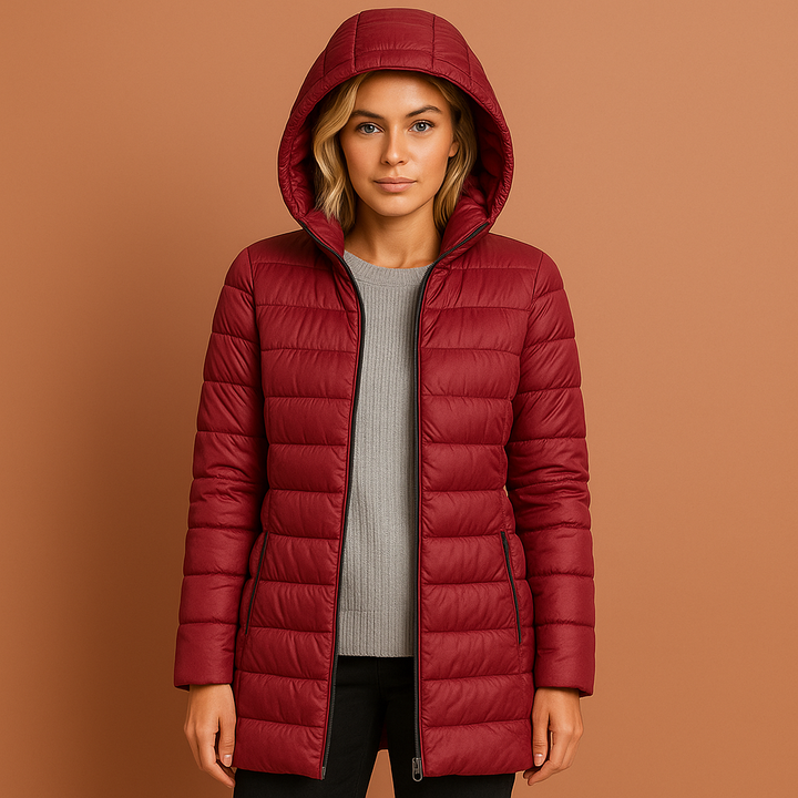Lichtgewicht gewatteerde damesjas met afneembare capuchon, warme en modieuze winterkleding.