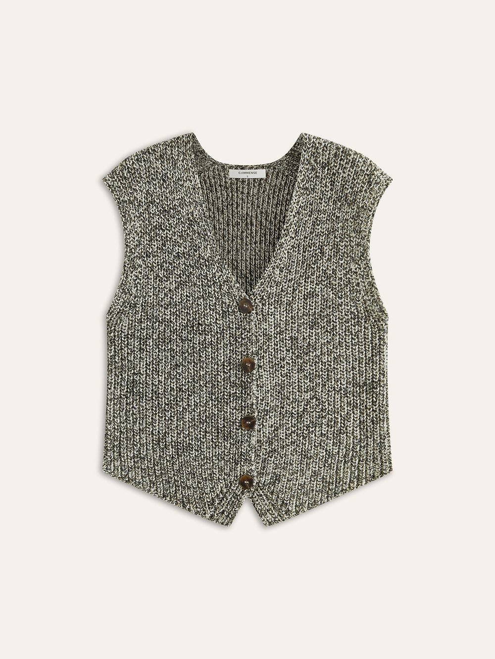 Comfortabel grijs gebreid damesvest, mouwloos met knoopsluiting, ideaal voor lente. Regular fit model.
