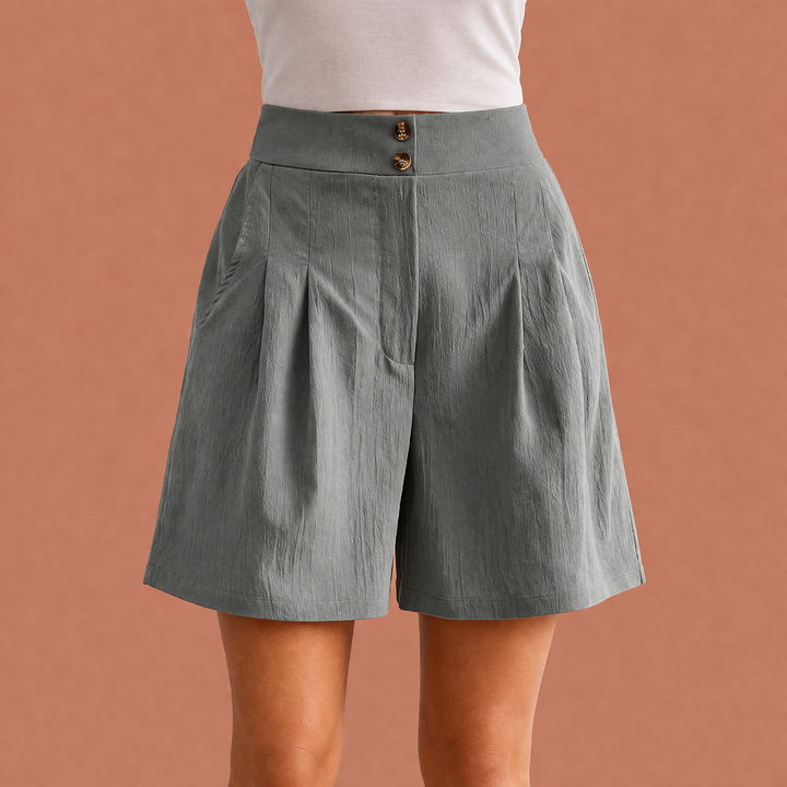 Casual dames korte broek met high waisted pasvorm en losse wijde pijpen, perfect voor vakantie.