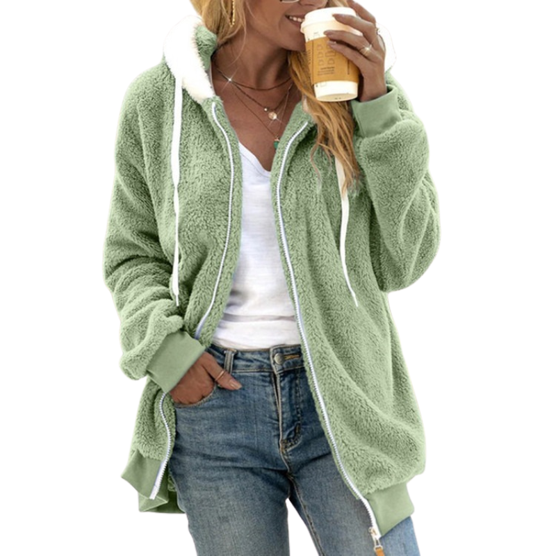 Comfortabel damesvest met rits, capuchon en trekkoord, perfect voor dagelijks gebruik en buitenactiviteiten.