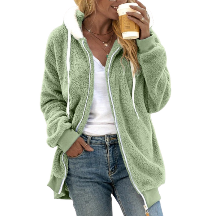 Comfortabel damesvest met rits, capuchon en trekkoord, perfect voor dagelijks gebruik en buitenactiviteiten.